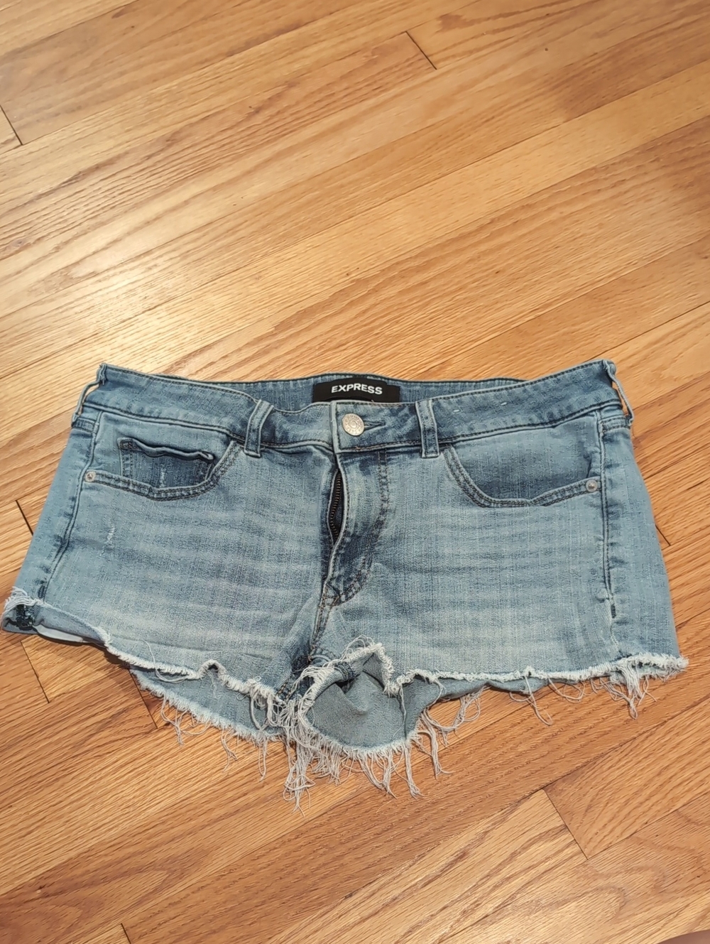 Express Light Blue Distressed Denim Cutoff Shorts